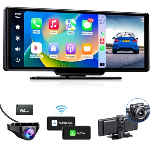 VVCAR MC26 Wireless CarPlay, Android Auto with 4K/1080P Dash Cam Front and Rear, 9.3” Touchscreen Car Stereo with AirPlay, CarPlay Screen for Car, Loop Recording, Navigation, Free 64GB Card