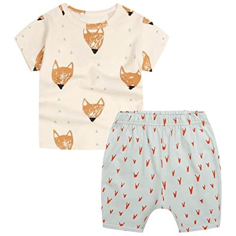 Favorland Unisex Baby Girls Boys' Toddler T-shirt Shorts Set Outfits(6-7 Years,Beige) Cover