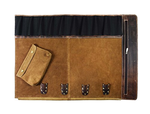 Leather Knife Roll Storage Bag, Elastic And Expandable 10 Pockets, Adjustable/Detachable Shoulder Strap, Travel-Friendly Chef Knife Case (Dark Brown, Leather) #TOP2