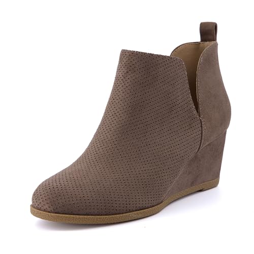 CUSHIONAIRE Women's Tito Wedge Bootie - Soft Vegan Suede, Memory Foam, Wide Width Available
