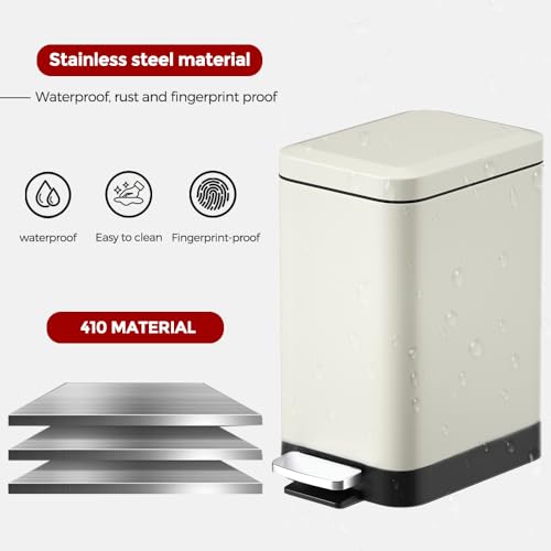 Image of 12L /3.1Gal Slim Step Garbage Can,Narrow Rectangle Garbage Container Bin,Small Bathroom Trash Can with Lid Soft Close，Foot Pedal Garbage Can for Bathroom,Bedroom,Office (12l-White)