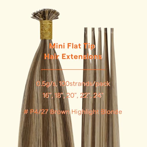 Image of Full Shine Mini Flat Tip Remy Hair Extensions Brown Highlight Blonde, 18 in