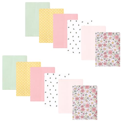 Image of Hudson Baby Unisex Baby Flannel Burp Cloth 12pk, Pink Yellow Pretty Floral, One Size