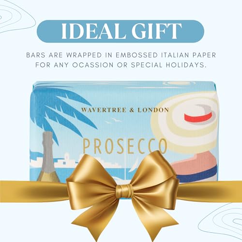 Image of Wavertree & London Prosecco Scented Natural Soap (2 Bars), 7oz Moisturizing French Triple Milled Soap Bars enriched with shea butter - Pure Plant Based Bath & Body Bars for All Skin Types