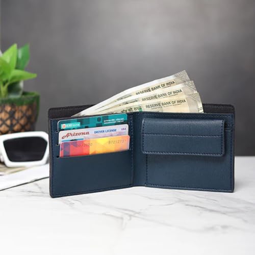 Image of TCG Personalized Name & Charm Imported Leather Mens Wallet | Gifts for Men Husband Boyfriend Employees Clients Colleagues Friend (Royal Blue)
