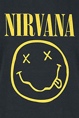 Nirvana Smiley Logo Femme T-Shirt Manches Courtes Noir Regular/Coupe Standard - Les Beatles, Paul McCartney, John Lennon, RIngo Starr, George Harrison Nirvana Smiley Logo Femme T-Shirt Manches Courtes Noir Regular/Coupe Standard – Image 3