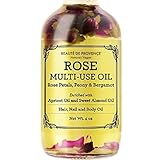 BEAUTE DE PROVENCE Multi-Use Oil for Face, Body and Hair - Organic Blend of Apricot, Vitamin E and Sweet Almond Oil Moisturizer for Dry Skin, Rose Petals, Bergamot Essential Oil - 4 Fl Oz