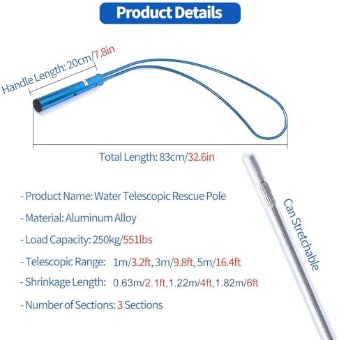 Adjustable 5m Telescopic Emergency Pool Hook - Aluminum Life-Saving Safety Pole for Drowning Rescue, Extendable Rescue Tool for Water Safety and Lifeguard Use