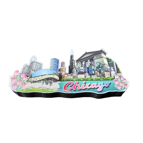 Imán de nevera 3D Chicago USA de madera miniatura 2