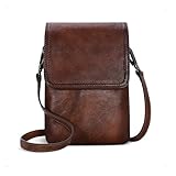 Iswee Genuine Leather Purses Travel Crossbody Bags for Women RFID Anti-Theft Zippered Satchel Bags Cell Phone Bag with Adjustable Strap (Coffee)