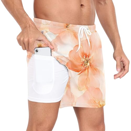 xigua Watercolor Blush Flowers Mens Swim Trunks with Liner, 5 inch Quick Dry Mens Boardshorts for Beach2
