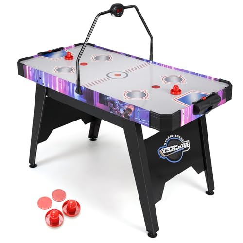 HOMASIS Airhockey Tisch, Air Hockey Spieltisch mit 12V-Motor & LED-Punktezähler, elektronischer Tischhockey inkl. 2 Pucks & 2 Schiebern, Airhockeytisch Lufthockey Speedhockey für Kinder & Erwachsene