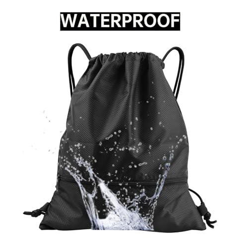 JALEVID Turnbeutel mit Reißverschluß Kordelzug, Drawstring Rucksack Sporttaschen Schwarz Sportbeutel für Herren Damen für Sport Reisen Schule Urlaub Reisen Wandern