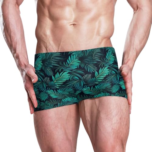 Palm Leaf Green Mens Swim Trunk Swimwear Bathing Suit Swim Brief Square Leg Board Short S B04038082