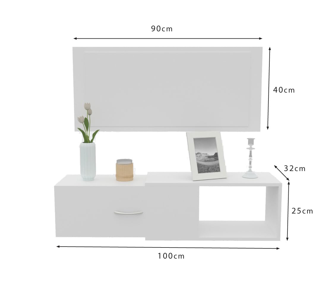 DORMIDAN- Mueble recibidor con cajón más Espejo, 1m de Ancho, (Roble)