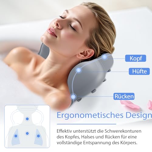 Silikon Badewannenkissen Mit Aufblasbarem Airbag Und Starken Rutschfesten Saugnäpfen,Badewannenkissen Für Kopf, Nacken Und Rückenstütze,Badewanne Home Spa Schnelltrocknend (Große Größe)