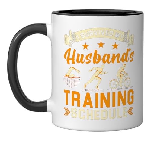 Triathlon I Survived My Husbands Triathlon Training Schedule Ceramic Mug,