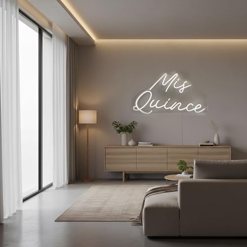 Image of Mis Quince Neon Sign 28inches 15th Birthday Party Decor, Customizable Quinceanera Neon Light with 5A adapter, White LED Wall Art for Living room, Bedroom, Unique Gift for Girls