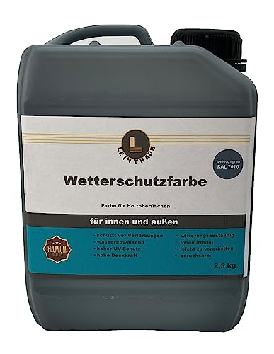 Leintrade Peinture de protection contre les intempéries pour bois - Couleur extérieure RAL 7016 - Gris anthracite - 2,5 kg - 10 kg (10 kg/ 80 m²)