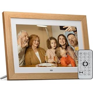 Cornice Digitale 10 pollici, BWJBSW No WiFi Cornice Foto Digitale con Telecomando, HD Display Foto e Video, Supporto Scheda SD da 32GB, USB, Auto-Rotazion, Auto ON/OFF, Cornice in Legno Staccabile