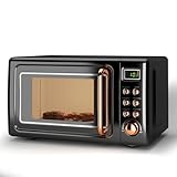 LDAILY 0.7Cu.ft Retro Small Microwave Oven, 700W Compact Countertop Microwave with 5 Power Levels, Auto Cooking Menus, Glass Turntable, Child Lock & Glass Turntable for Apartment, Dorm (Golden)