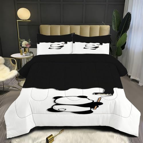 Nuphtun Edredón Matrimonial 150x200 cm | Animal Panda, Microfibra Hipersuave con Relleno de Algodón 200 gsm, Incluye 2 Fundas de Almohada, Calidez Abrigadora Invierno C62