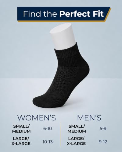 Image of Pembrook Ankle Diabetic Socks for Women & Men | 6 Pairs | Wide Non Binding Socks Quarter Length | Edema Neuropathy Socks