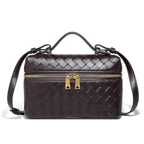 Trendy Woven Crossbody Purse Bag for Women Cute Shoulder Bag Square Box Bags Mini PU Leather Top Handle Purses Handbag
