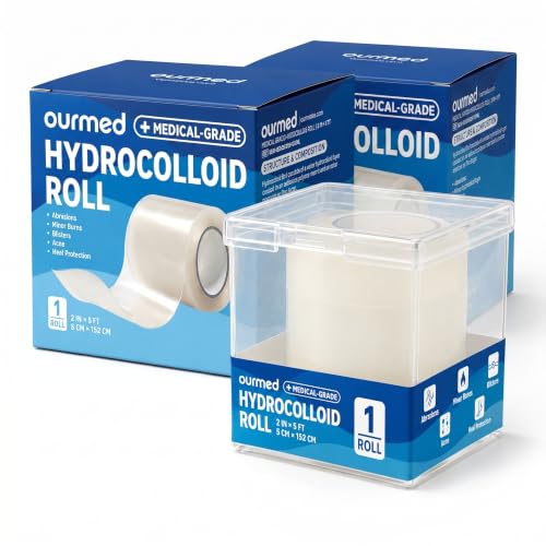 Image of Ourmed Medical-Grade Hydrocolloid Roll with Box (2 Roll), Waterproof Hydrocolloid Bandages for Wound Care and Minor Burns, Pimple Patches for Acne Care, First Aid Supplies for Home & Outdoor, 2in*5ft