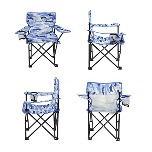 Emily Rose Kids Toddler Sturdy Indoor/Outdoor Beach Quad Camping Tailgate Chair | Girls Boys Blue Camo Folding Travel Lawn Chair With Child Safety Lock, Cup Holder And Carry Case #TOP5