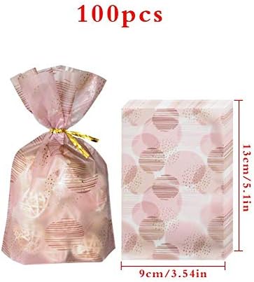 100 Pcs Clear Treat Bags Candy Bags Clear OPP Bags with 100pcs Twist Ties 3.54 x 5.11 inch Sweet Candy Bags for Wedding Party Small Gift (Pink)