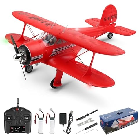 CKYSCHN WLtoys A300 4-Ch RC Plane, Beechcraft D-17 RC Airplanes with Lights, 6G/3D Brushless RC Planes with 2 Batteries, 2.4G Remote Control RC Airplanes Gifts for Adults (Red) Cover