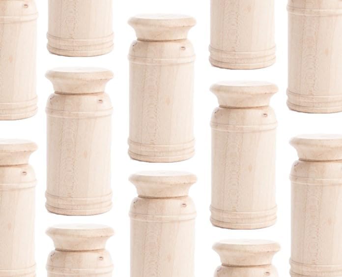 Miniature Unfinished Wood Milk Cans - Pack of 10 Wooden Milk Cans for Fairy Gardens, Train Scenes, Farm Look or Miniature Displaying (5 Cans 2-3/4 H - 5 Cans 1-1/4" H)