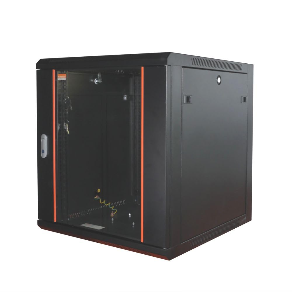 19 Zoll Netzwerkschrank 4 HE BxT 570 x 350 mm RAL 9005 inkl. Zubehör | abschließbare Tür, inkl. Montagematerial, tiefenverstellbaren Montageschienen, 60kg Traglast