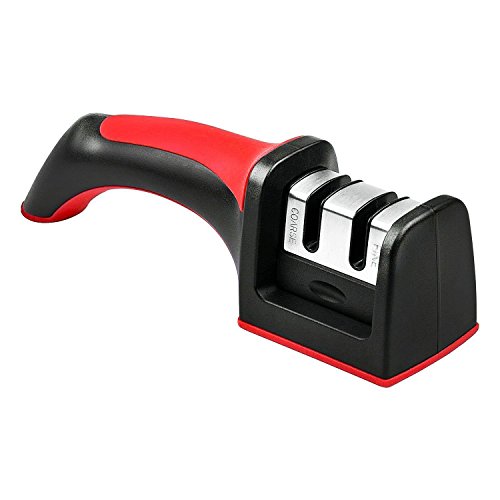 Wellehomi KSR02 Professional Knife Sharpener, Premium Two Stages Manual Knife Sharpener with Non-Slip and Ergonomic Design,Red,7.5 inch x 2.4 inch x 2 inch