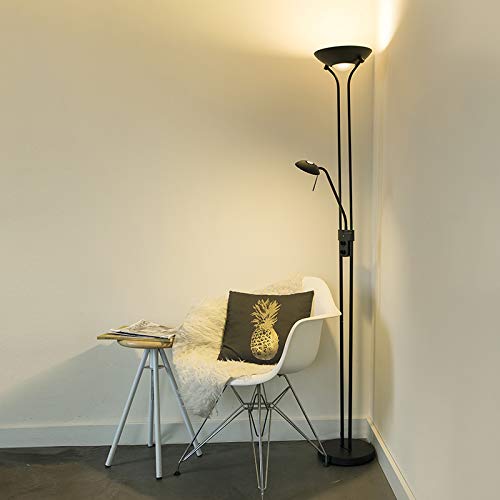 Qazqa Moderno Lámpara de pie negra flexo regulador LED - DIVA 2 Acero Redonda/Alargada Incluye LED Max. 2 x 18 Watt