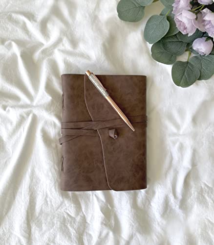 Selene-Gaia-Vegan-Leather-Journal-for-Men-and-Women-Vintage-Style-Journal-Soft-Cover-Writing-Notebook-with-Kraft-Brown-Paper-Travel-Diary-Dark-Brown-8x6-Kraft-Brown-Lined-Pages