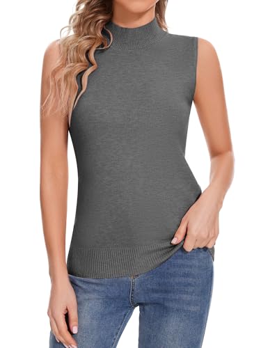 Image of Sleeveless Mock Neck Tops for Women Soft Slim Fit Knit Vest Tops