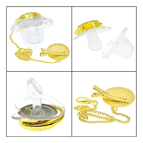 Image of Bling Personalized Baby Pacifier with Pacifier Clips and Anti-dust Cover A-Z 26 Letters(Gold Transparent,V)