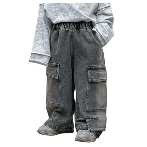 Toddler Baby Boy Baggy Cargo Jeans Little Boys Wide Leg Casual Denim Pants Elastic Waist Jean Trousers with Pockets