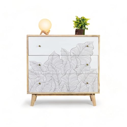 Image of Solid Wood Ranthambore Chest of Drawer | Dresser with 3 Drawers | Wooden Chest of Drawer | Chest of Drawers with Storage | Finish- Natural and White