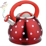Tea Kettle, 3 Liter Stainless Steel Whistling Cute Polka Dot Teapot Stovetop, Surgical Stainless Steel Tea Pot for Stove Top