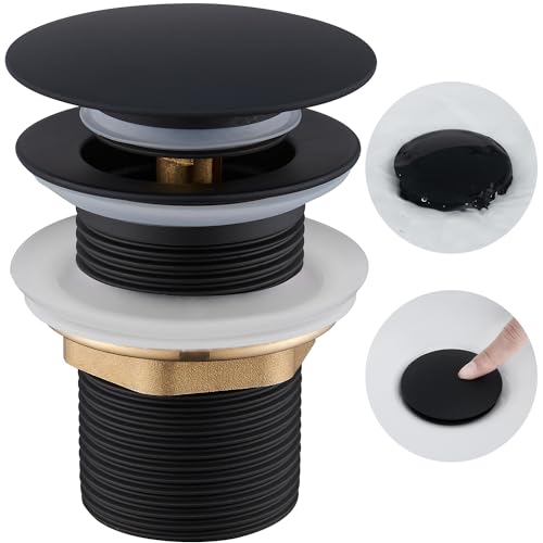 Bonde Lavabo sans Trop Plein, Ulytid Bonde Lavabo Salle de Bain Clic Clac, Bonde de Salle de Bain Pop-up Clic Clac, Universelle Standard-G 1 ¼, Finition Noir...
