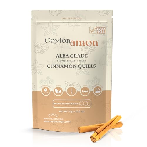 Ceylonamon - Alba Grade Ceylon Cinnamon Quills, Hand-Crafted Organic Cinnamon Sticks - Vegan and Non-GMO, Allergen-Free and Raw - 75 g (2.6 oz)