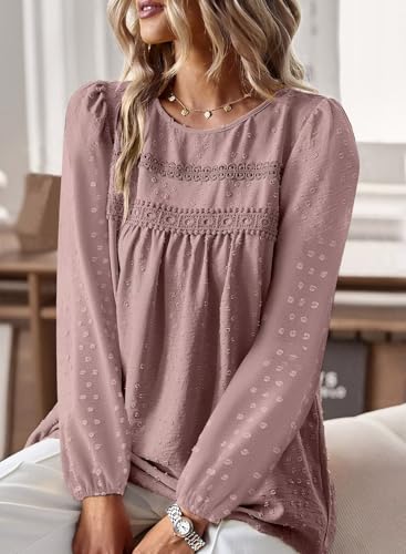 Image of Falechay Womens Tops Flowy Boho Dressy Casual Lace Cute Long Sleeve Shirts