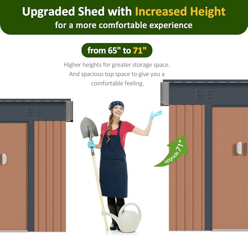 Image of DAUSOLA 6x4 FT Outdoor Storage Shed, Metal Garden Tool Shed with Updated Frame Structure and Lockable Doors, Ideal for Backyard Garden Patio Lawn, Brown