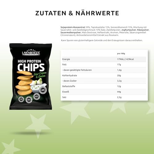 Layenberger High Protein Chips - viel Eiweiß, wenig Zucker, nicht frittiert, Single Pack (1x 75 g) - Sour Cream & Onion