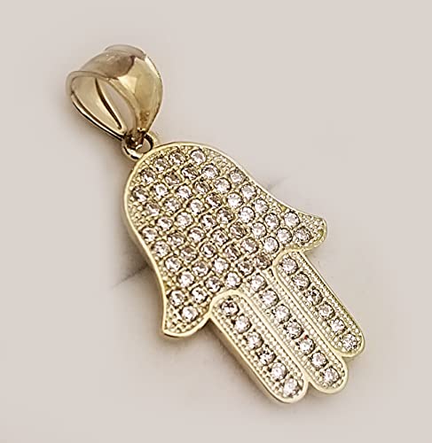 10k Yellow Gold Hamsa Pendant Hand of Fatima Charm 1.25 inch3
