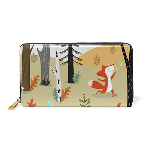 Portefeuille long motif renard zippé en cuir pour organiser vos sorties citadines
