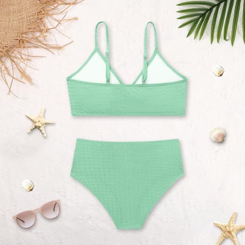 Image of Girls Swimsuit Solid Bathing Suit 2 Piece Twist Cross Adjustable Straps Soft Lining Bikini for Teen Girls with Chest Pad